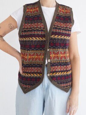 Vintage Norton McNaughton Fair Isle Nordic Geometric Button Sweater Vest L